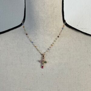 Multicolor Gemstone Cross Necklace